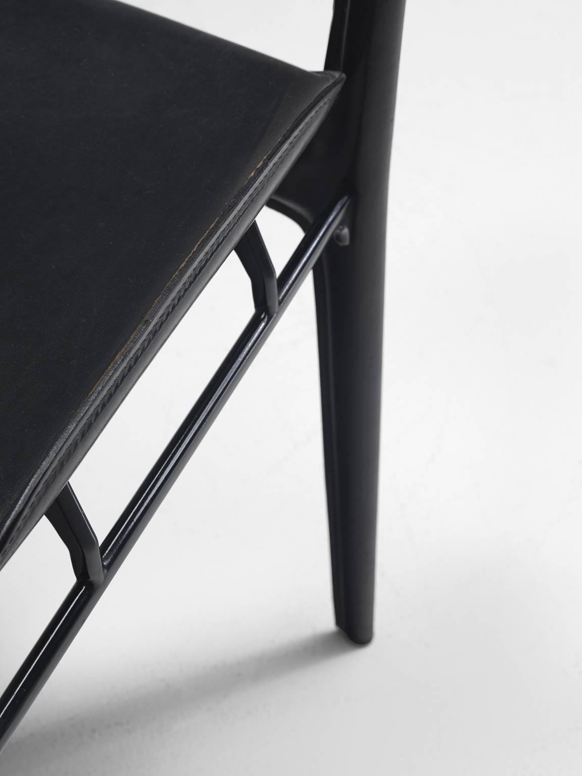 Matteo Grassi Set of Four Black Leather Dining Chairs 2