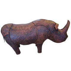 Distressed Leather Liberty of London Rhino Footstool Sculpture
