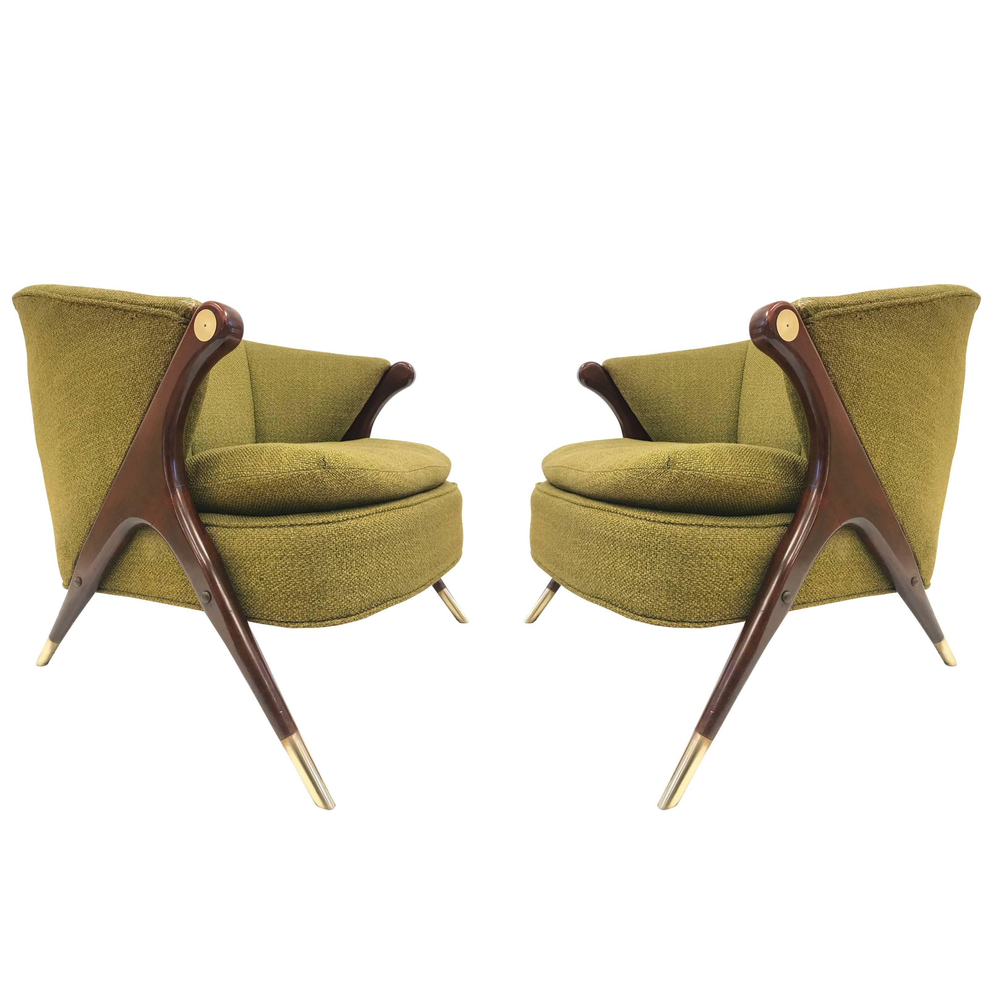 Karpen of California Mid-Century Modern Lounge Chairs, Pair