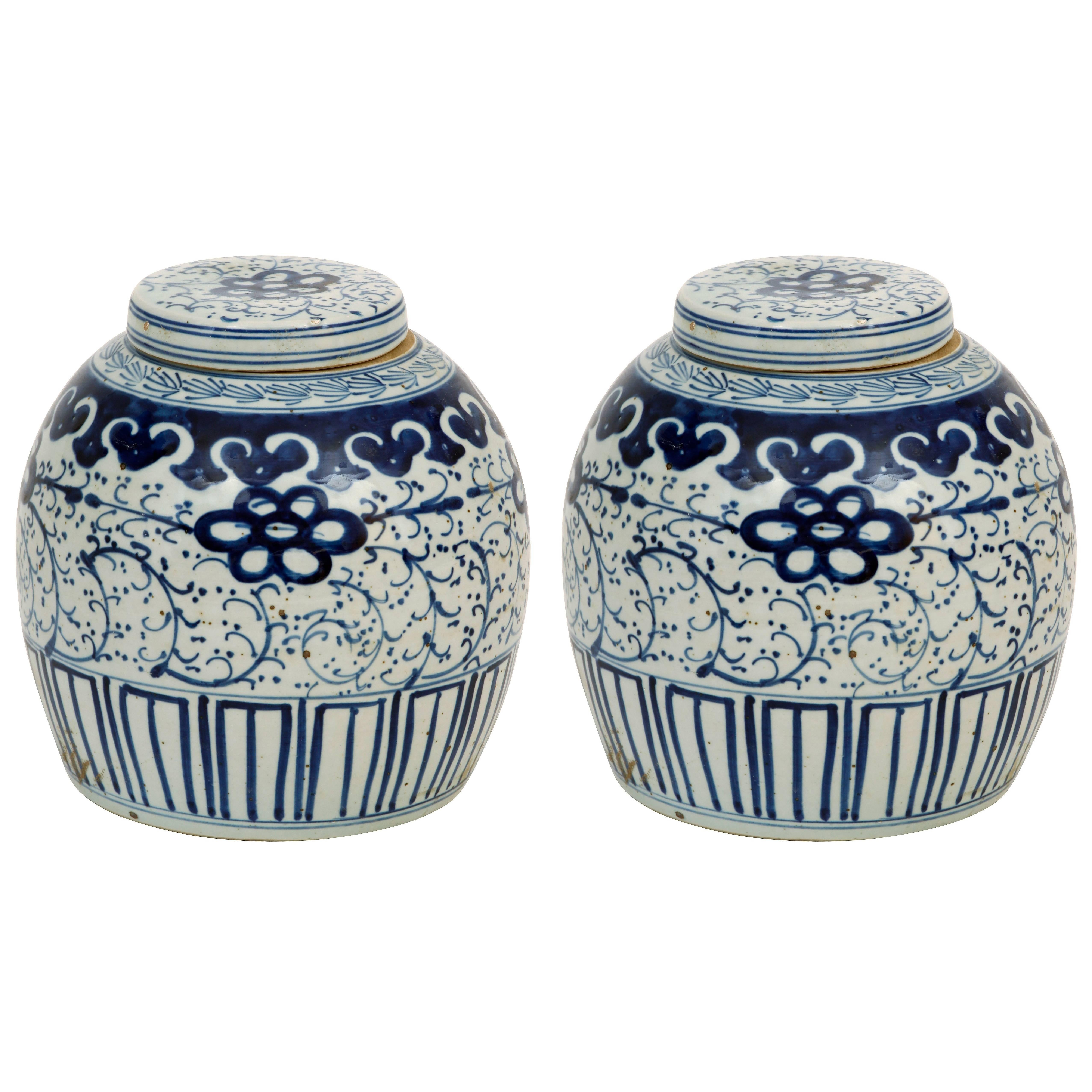 Pair of Chinese Export Ginger Jars