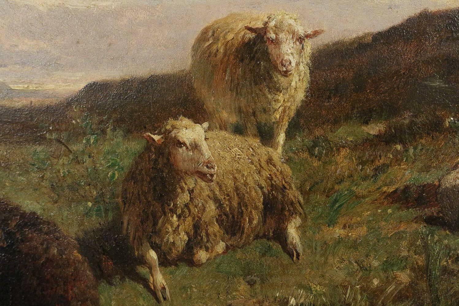 French Oil on Panel, Barbizon School « The Sheeps » sign by William Baird Circa 1880