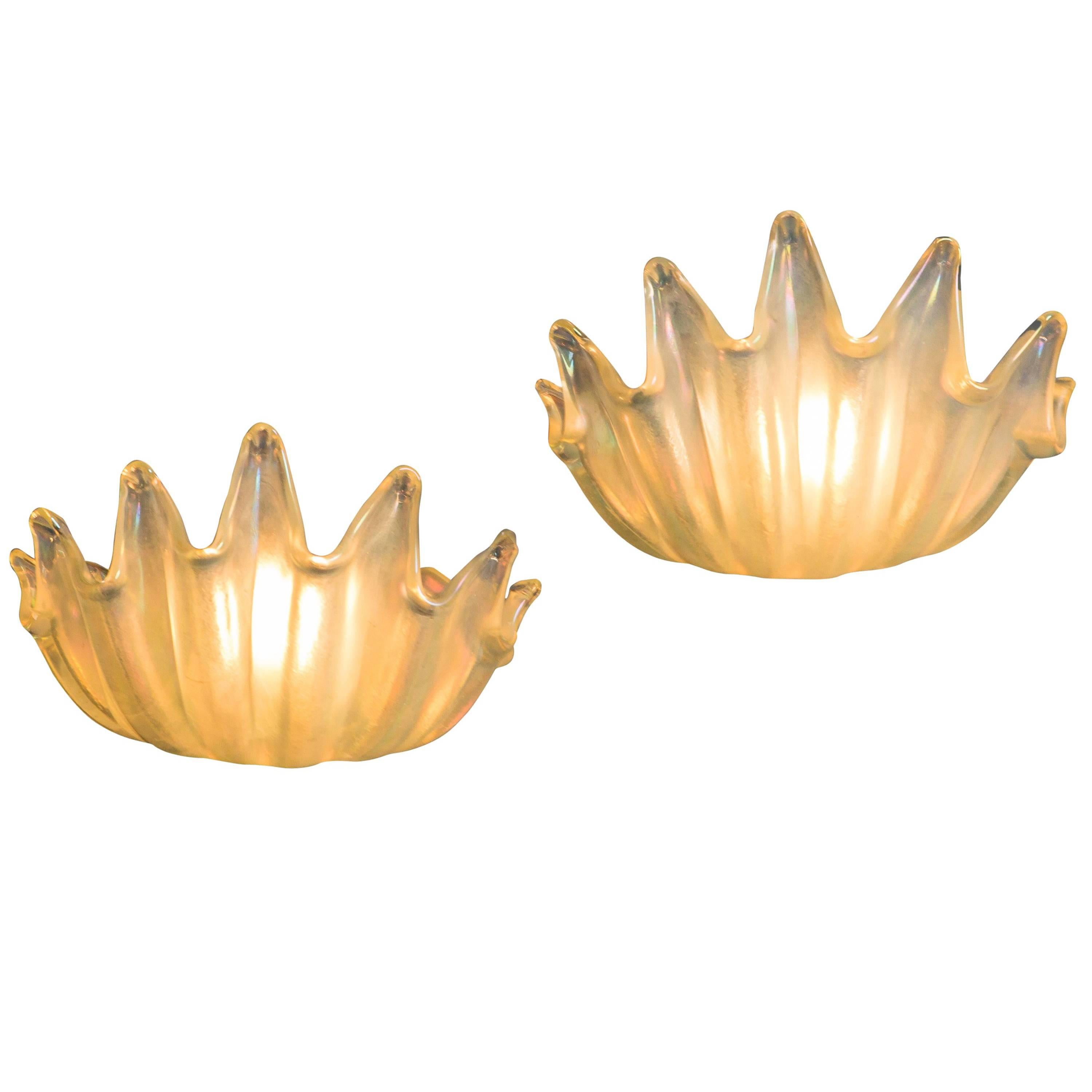 Mid-20th Century Barovier & Toso Rare Pair of Clamshell Sconces