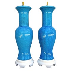 Large Pair of Italian 1950s Chinoiserie Turquoise Table Lamps 10
