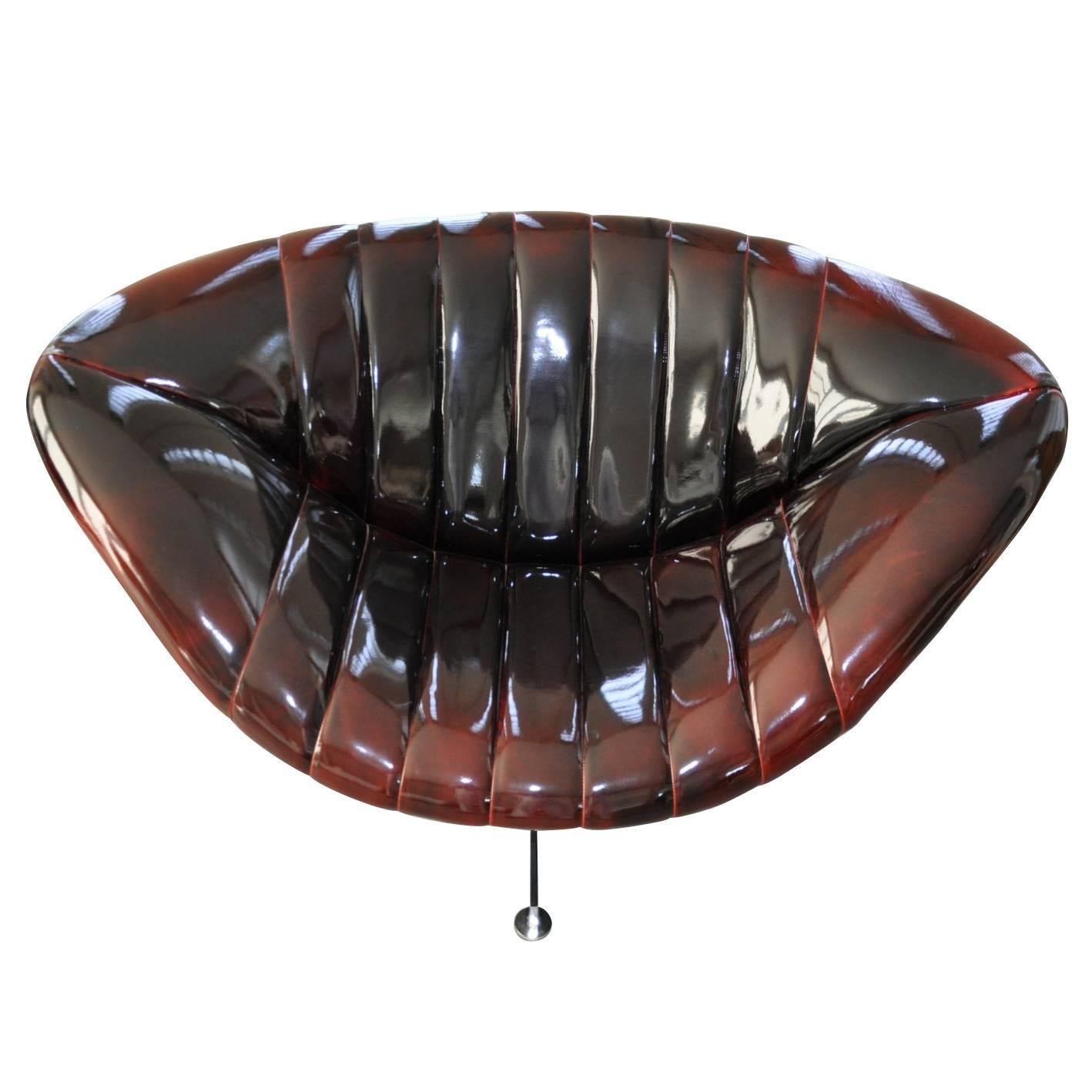 Two Beautiful Shiny Rohe "Lips" Arm Chairs, Deep Dark Burgundy, 1970