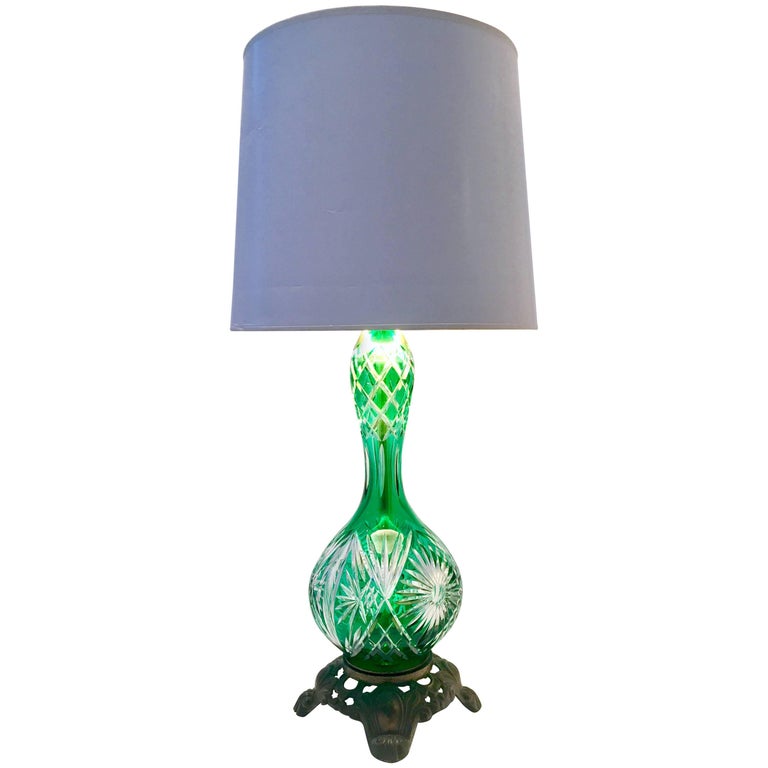 Vintage Emerald Green Cut To Clear Crystal And Bronze Mount Lamp For Vintage Emerald Green Cut To Clear Crystal Bronze Mount Lamp For