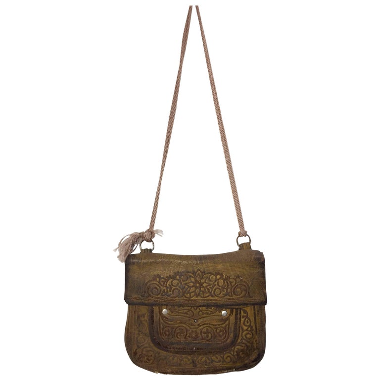 African Hand Tooled Leather Moroccan Shoulder Bag For Sale at 1stDibs