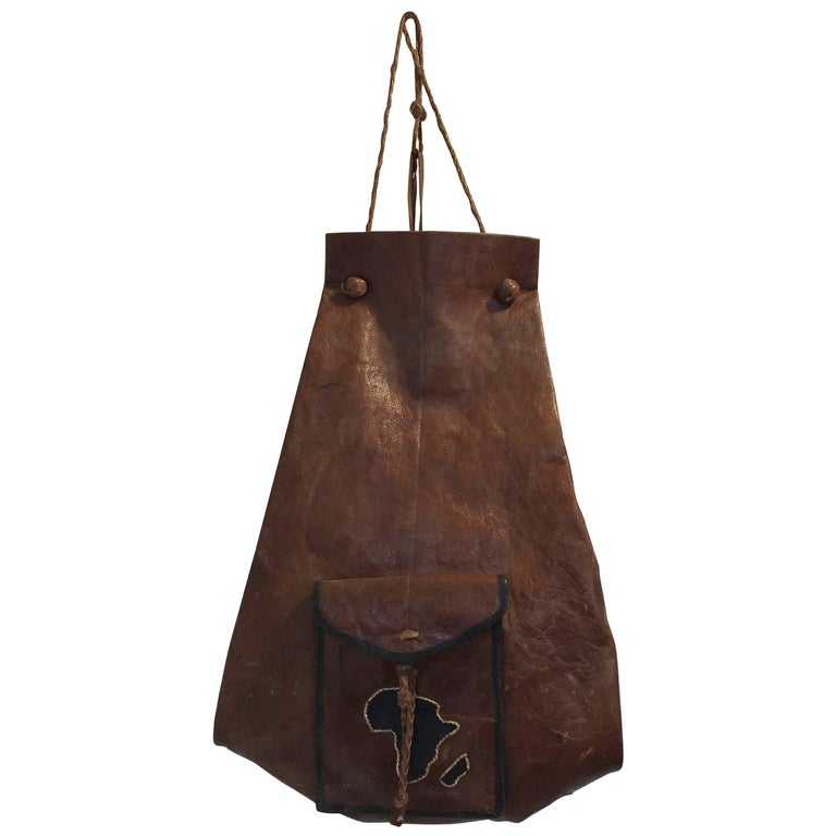 African Vintage Tuareg Leather Bag with Africa Map For Sale at 1stdibs