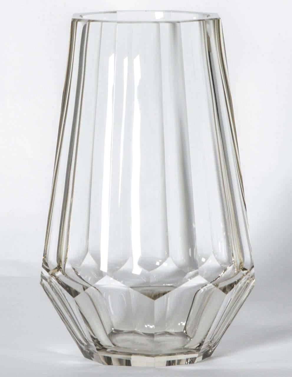 Josef Hoffmann cut and ground clear crystal vase made by Ludwig Moser & Söhne, Karlsbad for Wiener Werkstätte circa 1915 - 1920. Stamp signature to underside: [MOSER KARLSBAD WW CZECHOSLOVAKIA].

Image 7: Josef Hoffmann (Austrian, 1870–1956)