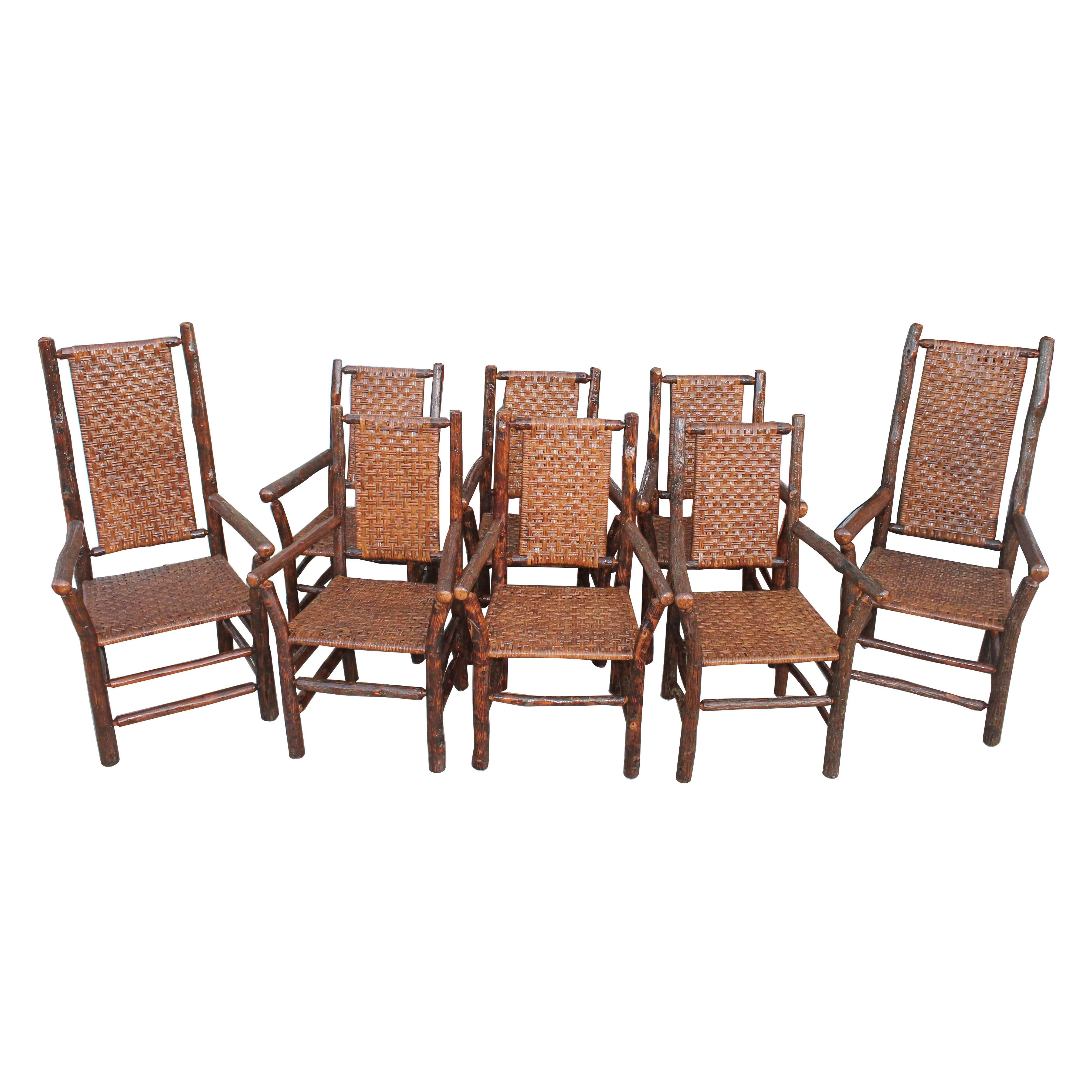 Set of Eight Matching Signed Old Hickory Dining Chairs
