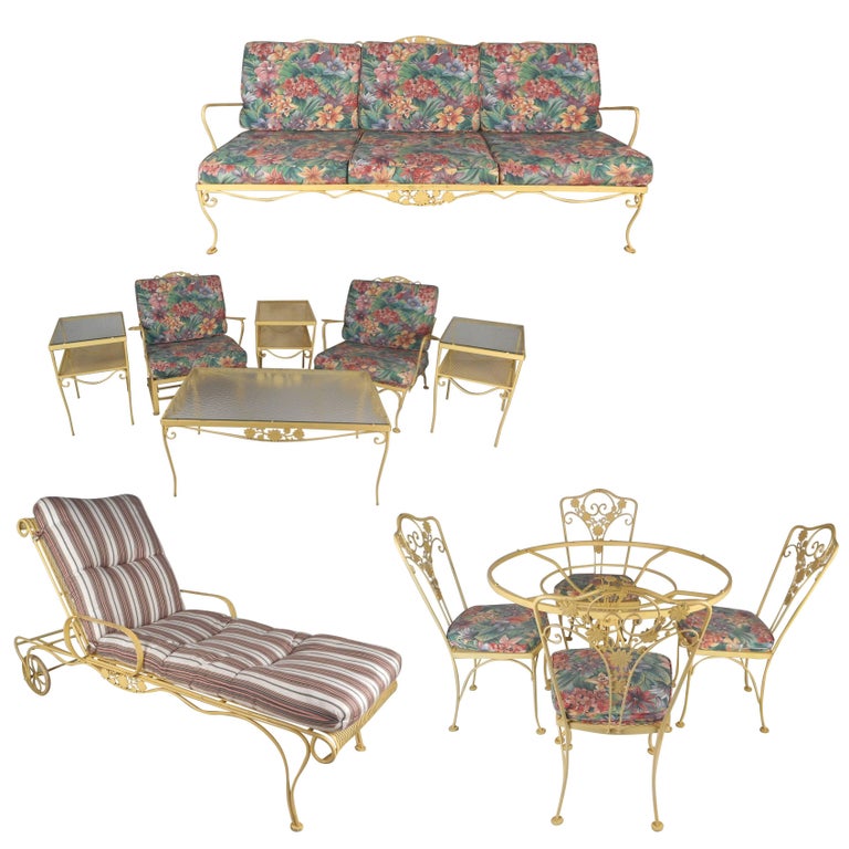 MidCentury Modern Thirteen Piece Russell Woodard Style Wrought Iron