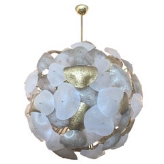 Crostoli Chandelier with Petals in Gold and Frosted Murano Glass