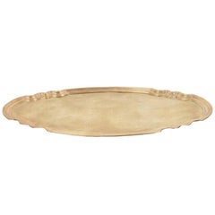 Hollywood Regency 1970s Oval Brass Metal Tray by Baker, Indoor or Outdoor