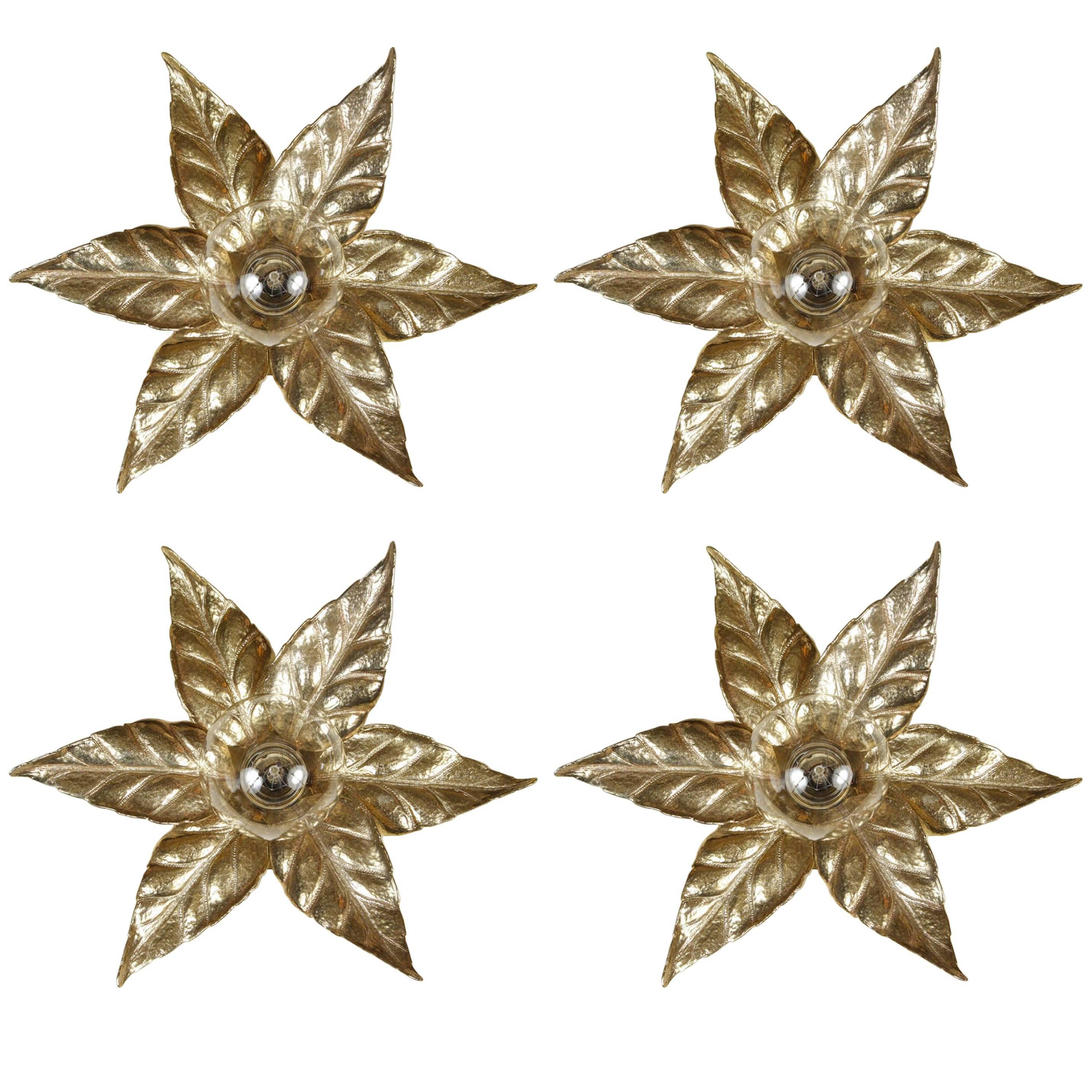 Gold Washed Stylized Flower Sconces For Sale