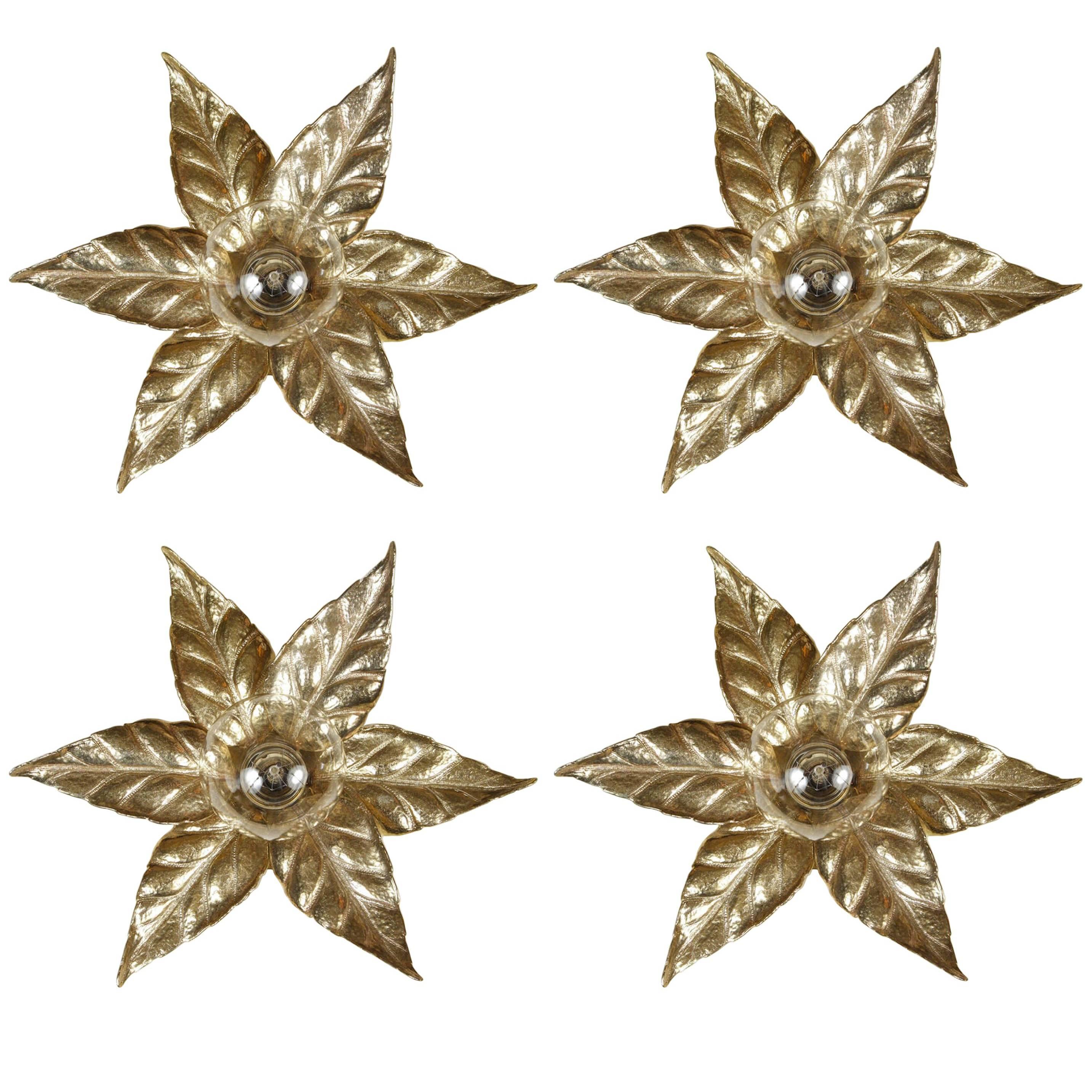 Gold Washed Stylized Flower Sconces For Sale