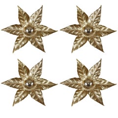 Vintage Gold Washed Stylized Flower Sconces