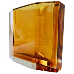 Asymmetrical vase in Ochre-Gold Sommerso Glass from the 1960s