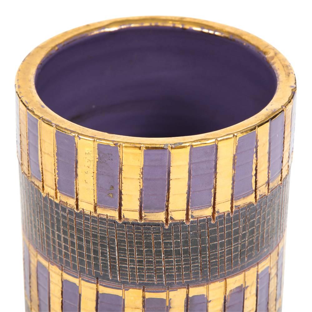 Mid-20th Century Aldo Londi Bitossi Seta Vase, Ceramic, Gold, Purple and Black, Signed