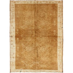 Light Brown Retro Turkish Rug with Lattice Pattern in Light Brown and Ivory