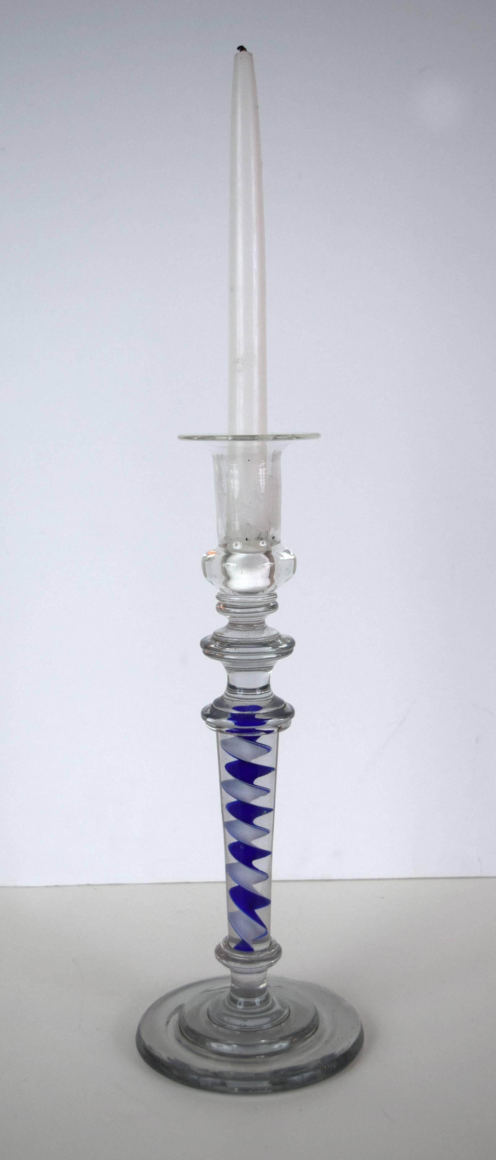 Unusual Large English Glass Candlestick, circa 1800 In Good Condition For Sale In New York, NY