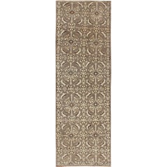 Retro Turkish Runner with All-Over Blossoms Pattern in Light Charcoal & Ivory