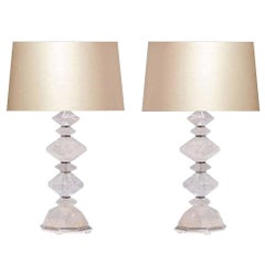 Pair of Diamond Form Rock Crystal Quartz Lamps