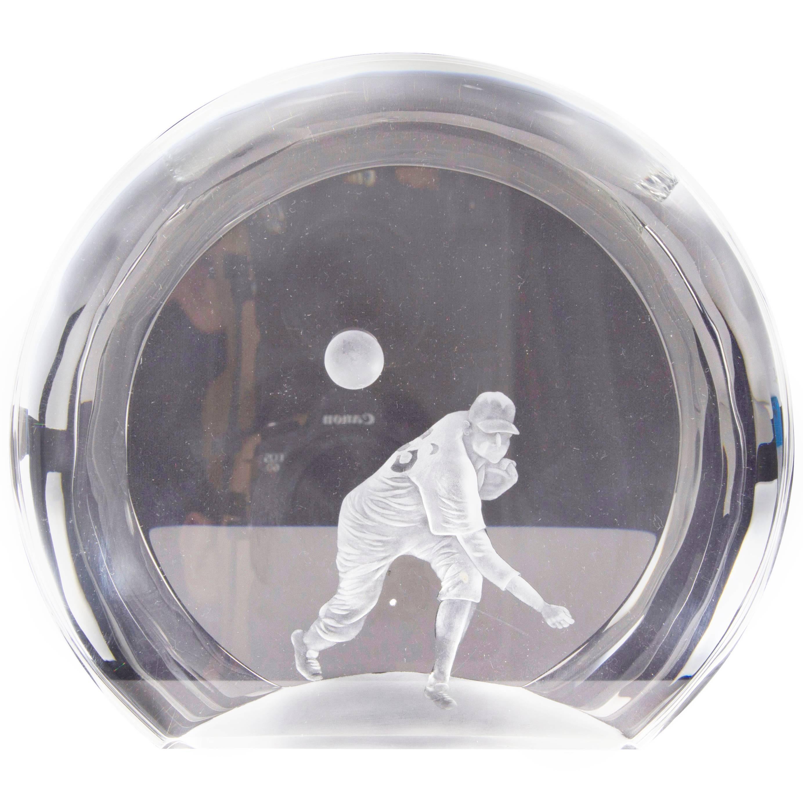 Laser Etched 3D Crystal Baseball Pitcher Trophy Estate Find