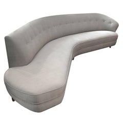 Large Mid-Century Italian Angled Sofa in Grey Moire Upholstery 12