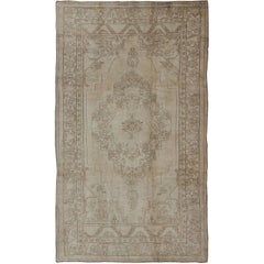 Vintage Turkish Oushak Rug in Light Colors, Sand, Taupe, Pale Green& Brown