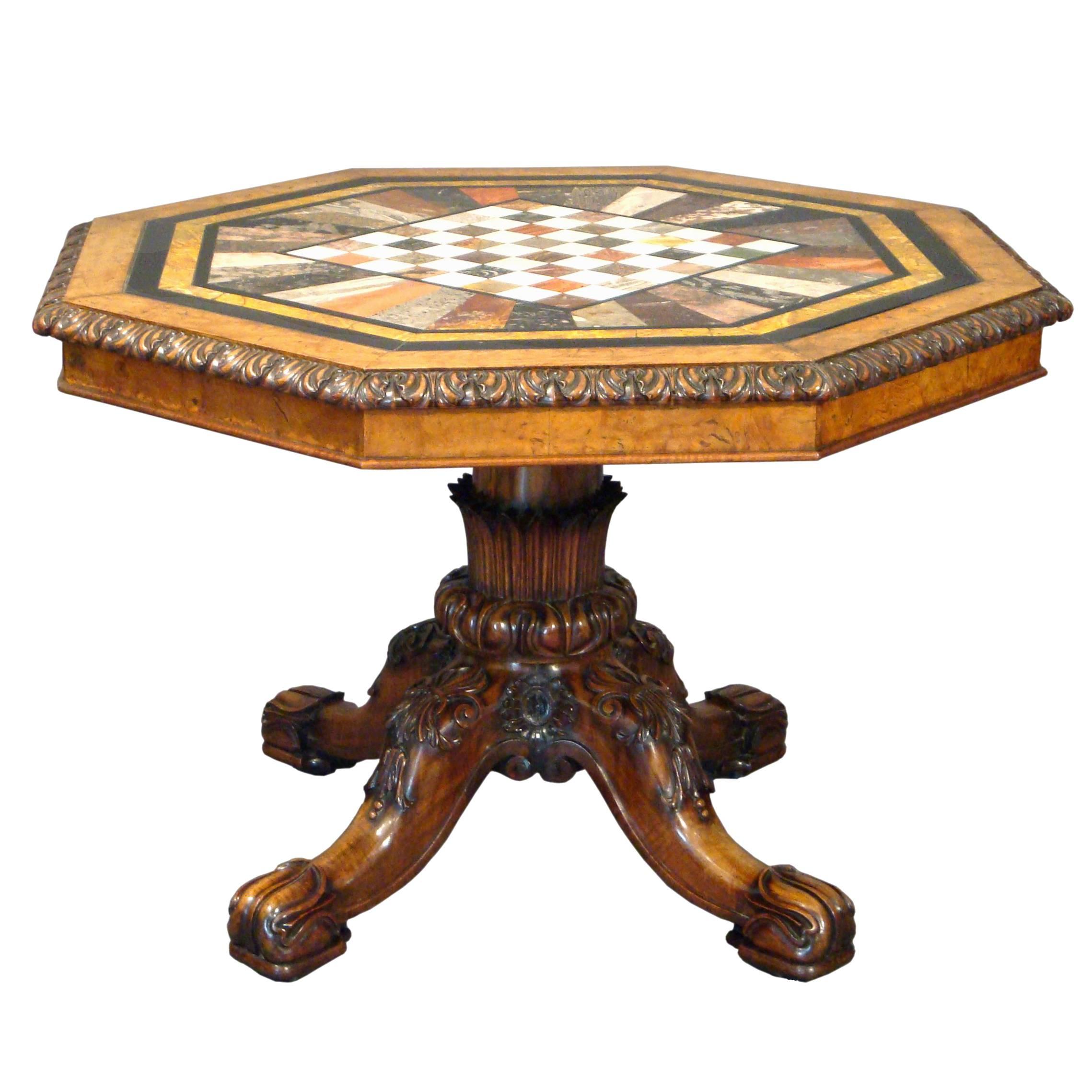 Exceptional Regency Walnut Centre Table with Specimen Marble Top