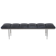  Chanel Tufted Black Leather and Aluminum Bench