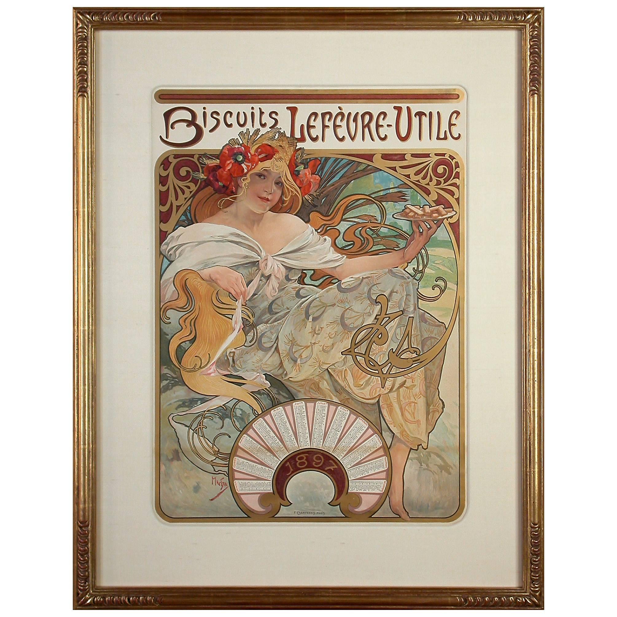 Alphonse Mucha Biscuits Lefevre-Utile 1897 Original Art Nouveau Poster