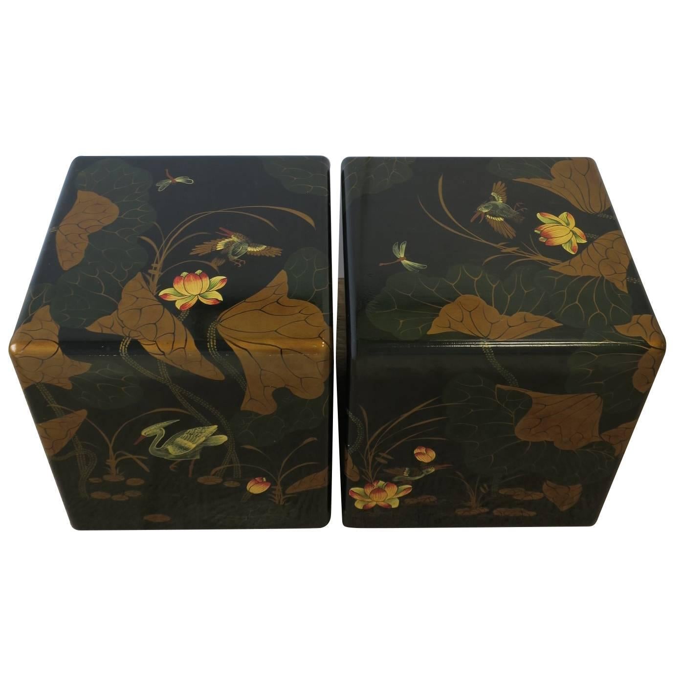 Pair Black and Gold Side or End Tables