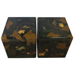Pair Black and Gold Side or End Tables