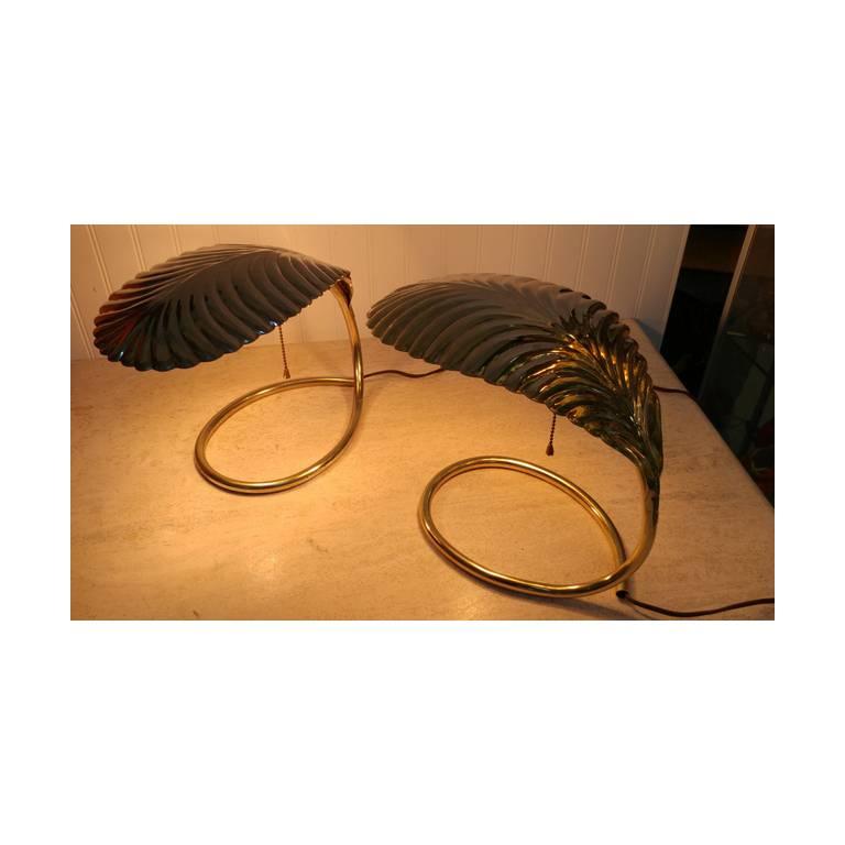 Pair of Tommaso Barbi Style Italian Leaf Table Lamps, Offered by La Porte For Sale 2