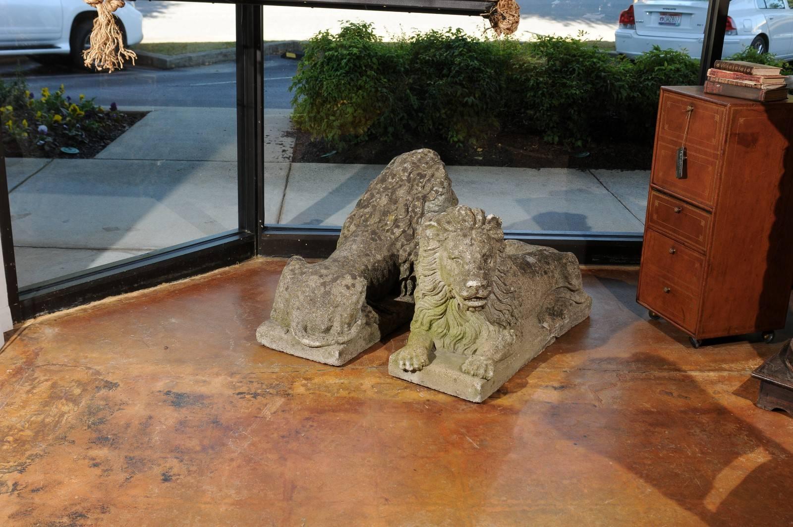English Pair of Stone Lions
