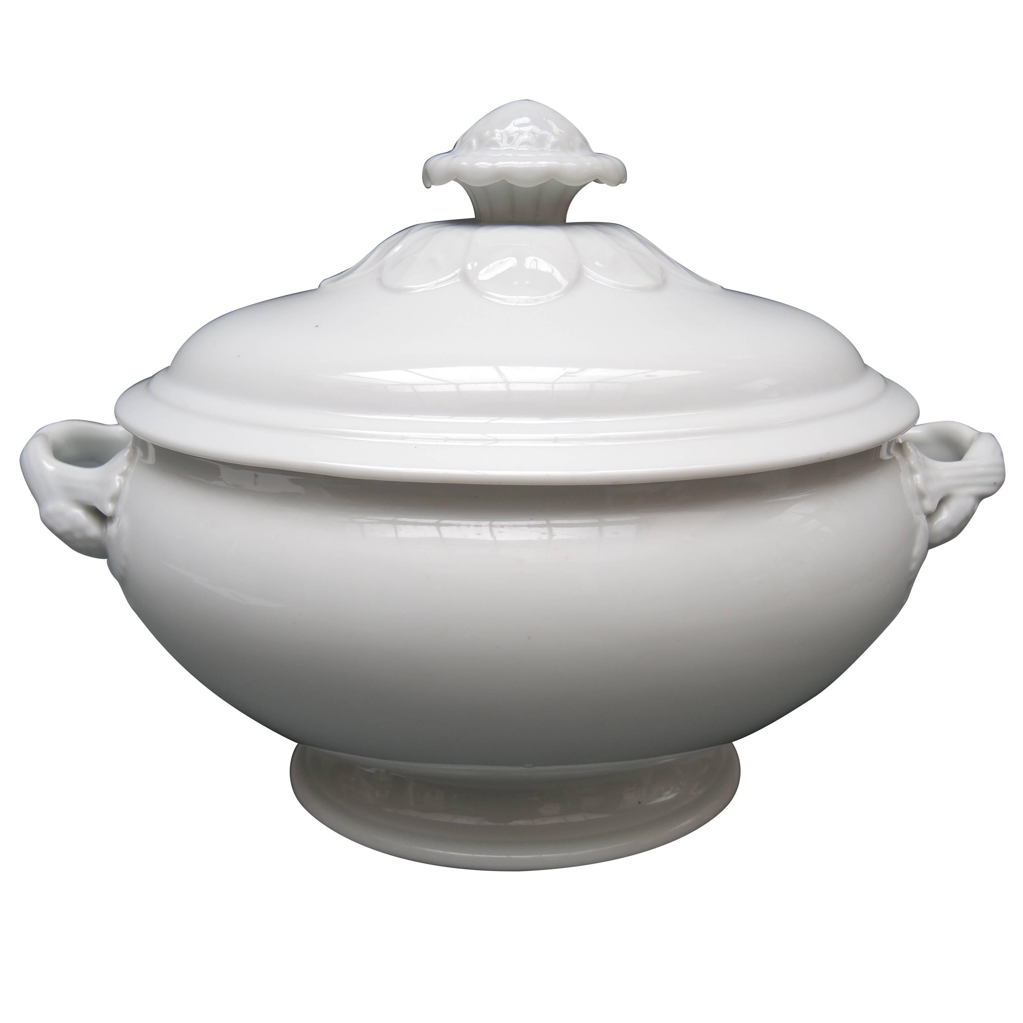 19th Century Belgian Oval White Ironstone Covered Serving Tureen
