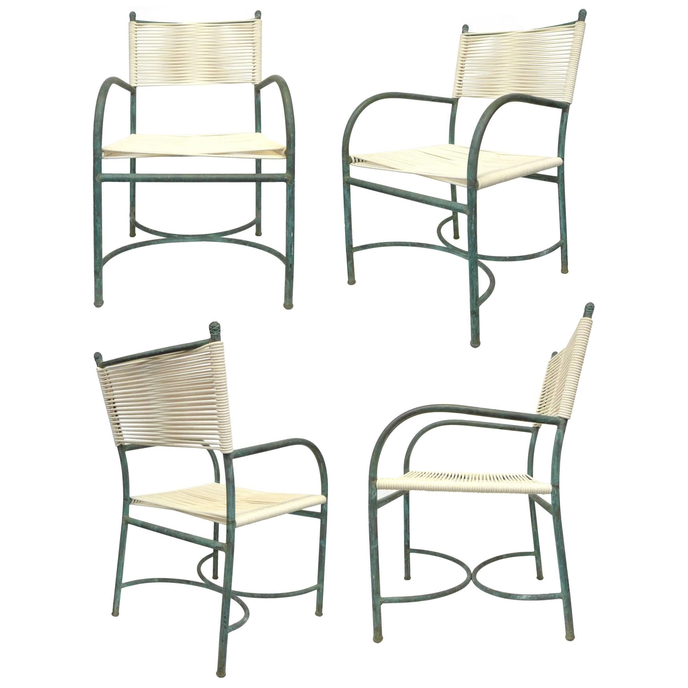 Set of Four Bronze Patinated Outdoor Chairs by Robert Lewis