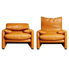 Maralunga Club Chairs by Vico Magistretti for Cassina, circa 1973