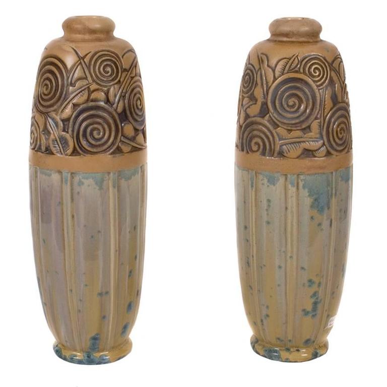 Pair of Large French Art Deco Period Vases by Mougin, circa 1920 at 1stdibs