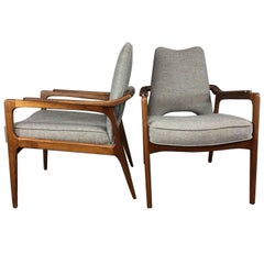 Danish Walnut Wrap Around Lounge Chairs Attributed to Adrian Pearsall 