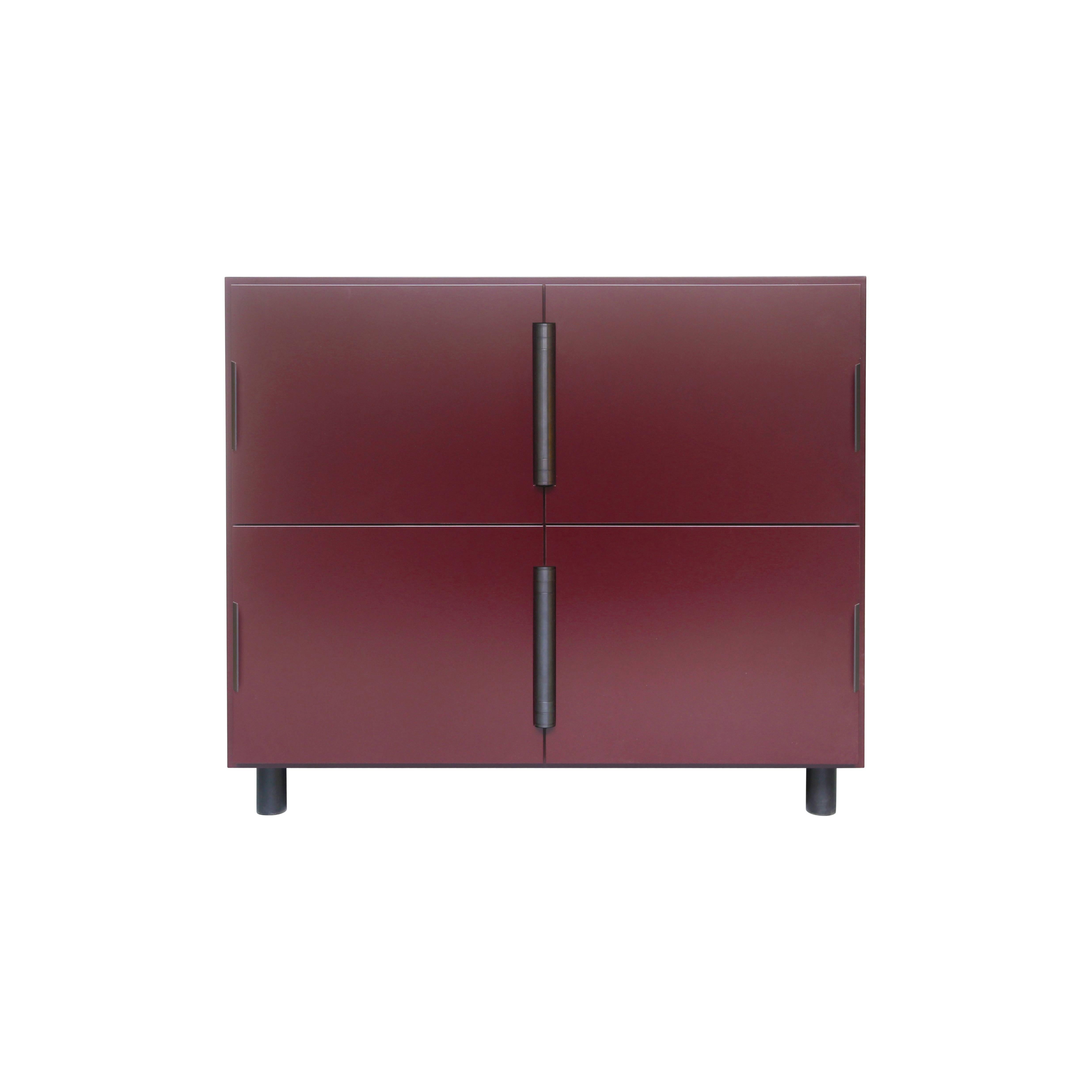 Contemporary Nocturne Cabinet in Oxblood, with Blackened Steel Hardware For Sale