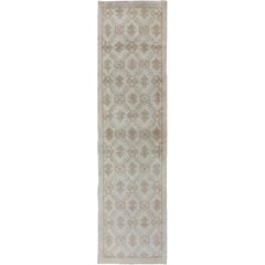 Vintage Turkish Oushak Runner with Light Brown All-Over Latticework Design