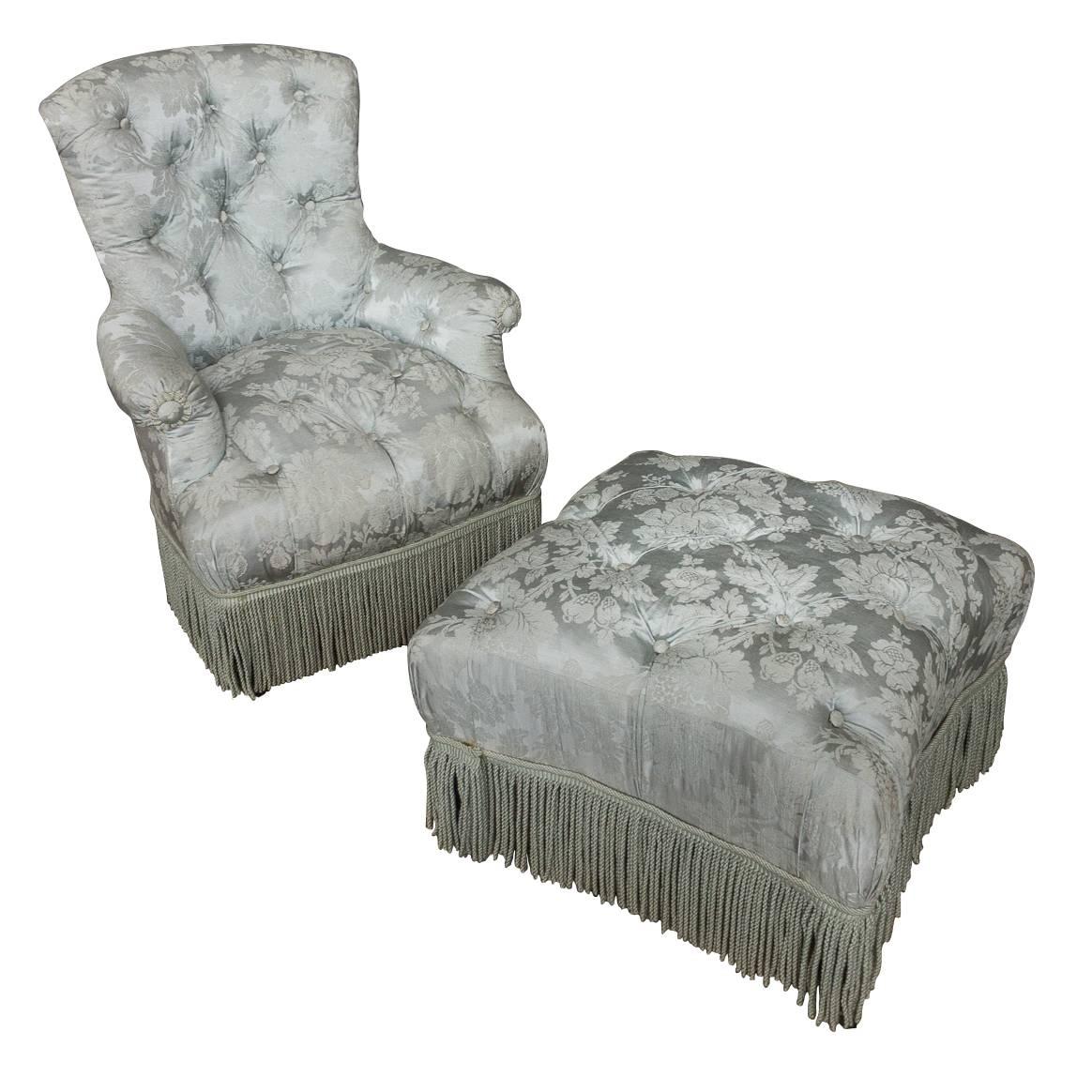 French 19th Century Tufted Armchair and Ottoman