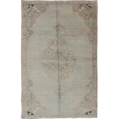 Turkish Oushak Rug with Floral Medallion, Cornices and Border in Gray and Brown