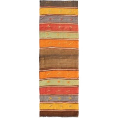 Vintage Turkish Kilim with Scattered Tribal Shapes and Thick Horizontal Stripes