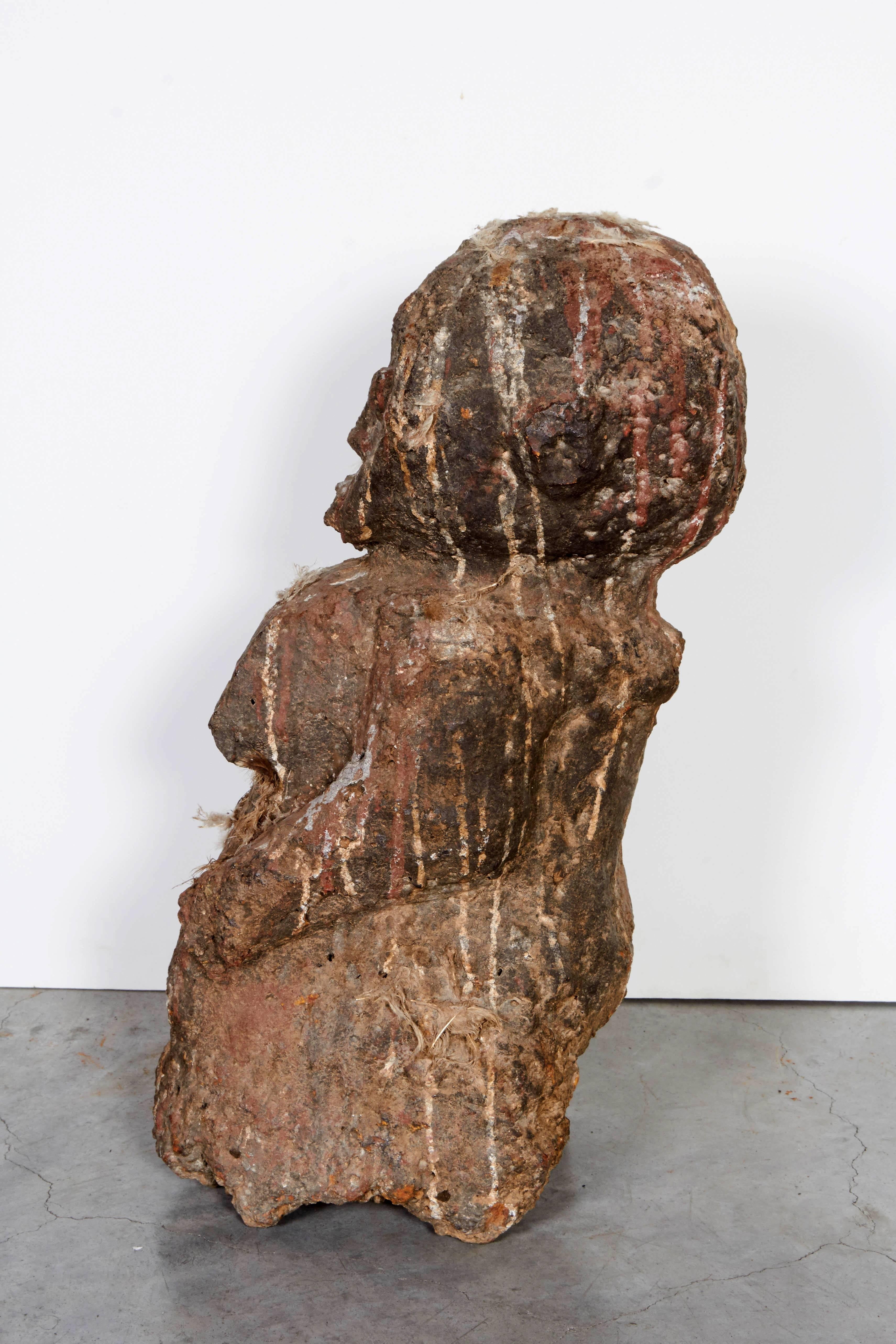 20th Century West African Stone Shrine Figure Sculpture, Great Patina and Texture For Sale