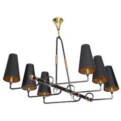 French Iron & Brass Asymmetrical Chandelier After Jean Royere 9