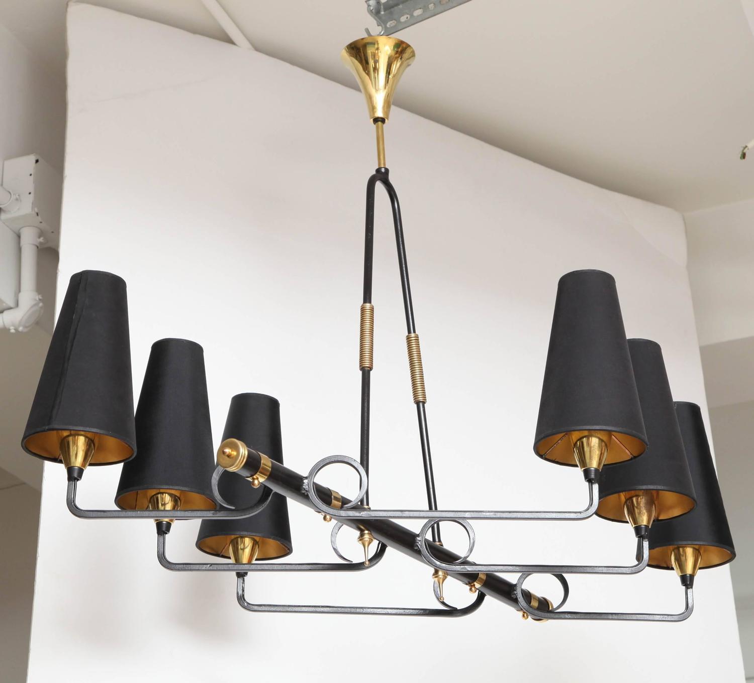 French Iron and Brass Asymmetrical Chandelier After Jean ...