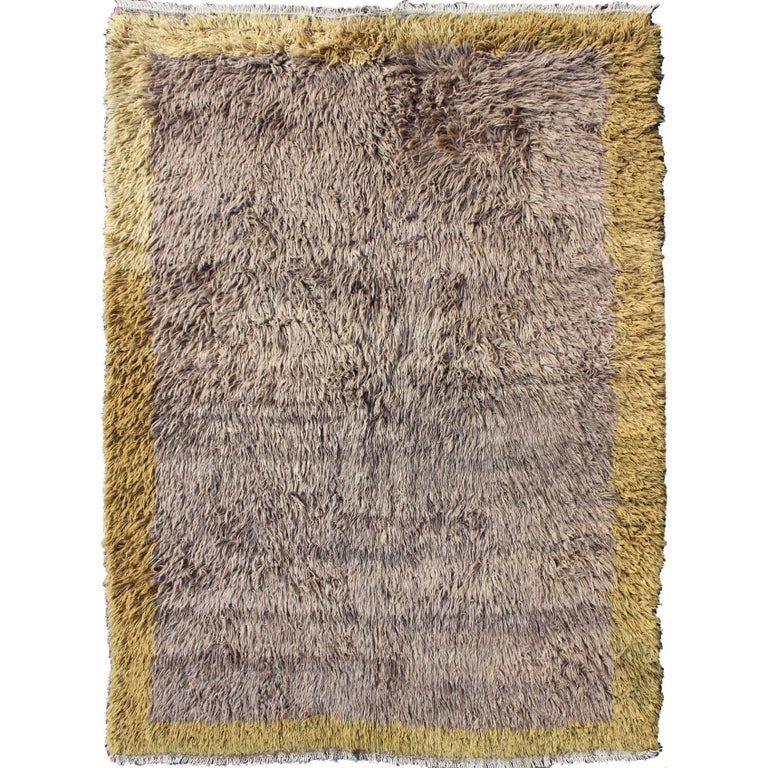 Modern Vintage Turkish Tulu Rug with Open Field in Gray and Cream