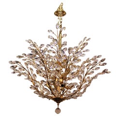 Mid-Century Italian Gold-Plated Brass Chandelier with Crystal Prisms